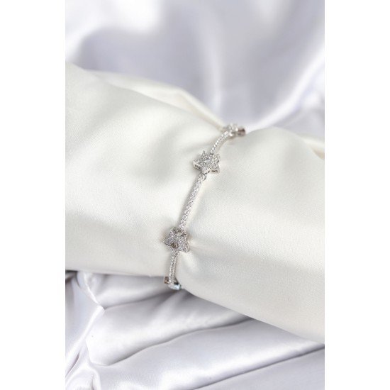 Pirinç Gümüş Renk Yıldız Model Kadın Bileklik