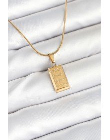 316L Çelik Gold Renk Külçe Altın Model Kolye