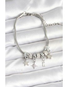 Pirinç Gümüş Renk Kutup Yıldızı Charmlı Kadın Bileklik