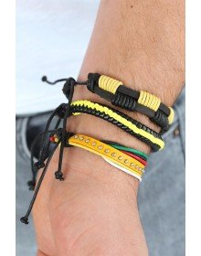 Sarı Renk Zımbalı Deri Erkek Bileklik Kombini