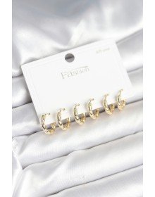 Pirinç Gold Renk Baklalı Halka 925 Gümüş Çivi Kadın Küpe Seti