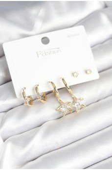 Pirinç Gold Renk Yıldız Model 925 Gümüş Çivili Kadın Küpe Seti Pirinç Gold Renk Yıldız Model 925 Gümüş Çivili Kadın Küpe Seti