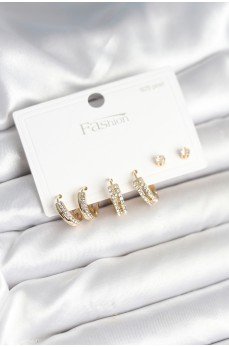 Pirinç Gold Renk Zirkon Taşlı 925 Gümüş Çivili Kadın Küpe Seti Pirinç Gold Renk Zirkon Taşlı 925 Gümüş Çivili Kadın Küpe Seti