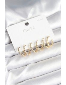 Pirinç Gold Renk Kemik Halka Model 925 Ayar Gümüş Çivili Kadın Küpe Seti