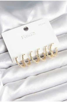 Pirinç Gold Renk Kemik Halka Model 925 Ayar Gümüş Çivili Kadın Küpe Seti