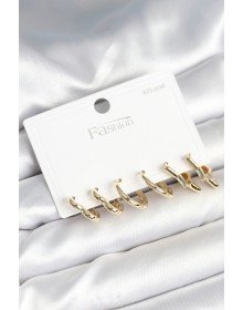 Pirinç Gold Renk Kalp Yıldız ve Halka Model 925 Ayar Gümüş Çivili Kadın Küpe Seti