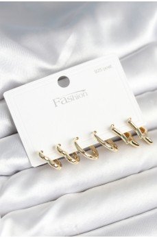 Pirinç Gold Renk Kalp Yıldız ve Halka Model 925 Ayar Gümüş Çivili Kadın Küpe Seti