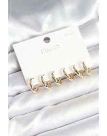 Gold Renk Pirinç Halka Model 925 Ayar Gümüş Çivili Kadın Küpe Seti