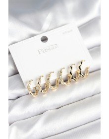 Gold Renk Pirinç Zikzak Model 925 Ayar Gümüş Çivili Kadın Küpe Seti