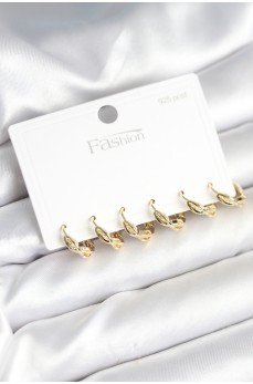 Gold Renk Pirinç Sarmal Model 925 Ayar Gümüş Çivili Kadın Küpe Seti