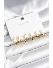 Gold Renk Pirinç Kare Halka Model 925 Ayar Gümüş Çivili Kadın Küpe Seti