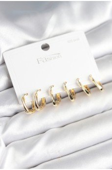 Gold Renk Pirinç Kare Halka Model 925 Ayar Gümüş Çivili Kadın Küpe Seti