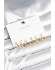 Gold Renk Burgu Halka Model 925 Ayar Gümüş Çivili Pirinç Küpe Seti