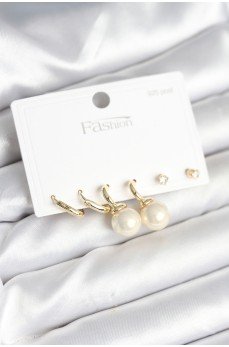 Gold Renk Pirinç 925 Ayar Gümüş Çivili Kadın Küpe Seti