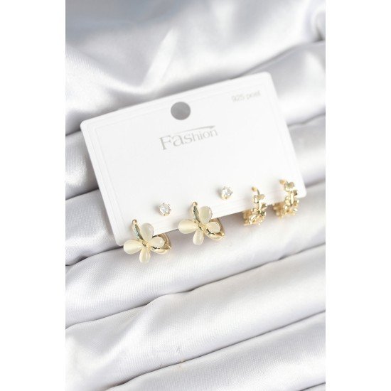 Kelebek Model Gold Renk Pirinç 925 Ayar Gümüş Çivili Kadın Küpe Seti Kelebek Model Gold Renk Pirinç 925 Ayar Gümüş Çivili Kadın Küpe Seti