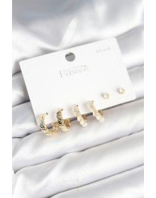 Gold Renk Pirinç Halka 925 Ayar Gümüş Çivili Kadın Küpe Seti