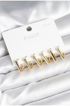 Gold Renk Kare Model Pirinç 925 Ayar Gümüş Çivili Kadın Küpe Seti Gold Renk Kare Model Pirinç 925 Ayar Gümüş Çivili Kadın Küpe Seti