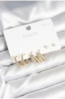 Gold Renk Pirinç 925 Ayar Gümüş Çivili Kadın Küpe Seti