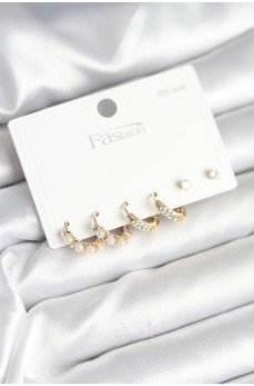 Pirinç Gold Renk Zirkon Taşlı ve İncili Model 925 Ayar Gümüş Çivi Kadın Küpe Seti