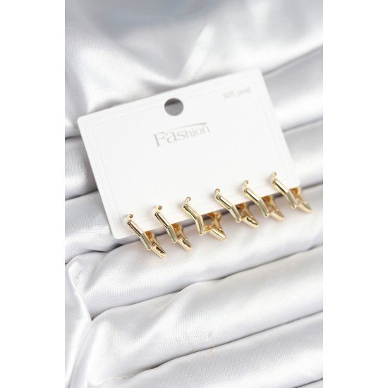 Yıldız Model Gold Renk 925 Ayar Gümüş Çivili Kadın Küpe Seti Yıldız Model Gold Renk 925 Ayar Gümüş Çivili Kadın Küpe Seti