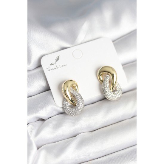 Sarmal Model Gold Gümüş Renk Pirinç Kadın Küpe