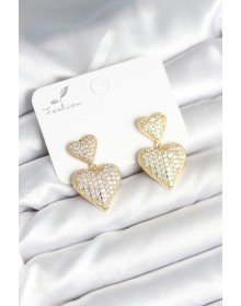 Kalp Model Zirkon Taşlı Gold Renk Pirinç Kadın Küpe