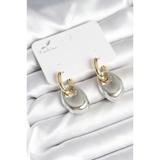 Pirinç Damla Model Gümüş Gold Renk Kadın Küpe