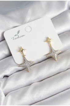 Kutup Yıldızı Pirinç Gold Renk Zirkon Taşlı Kadın Küpe