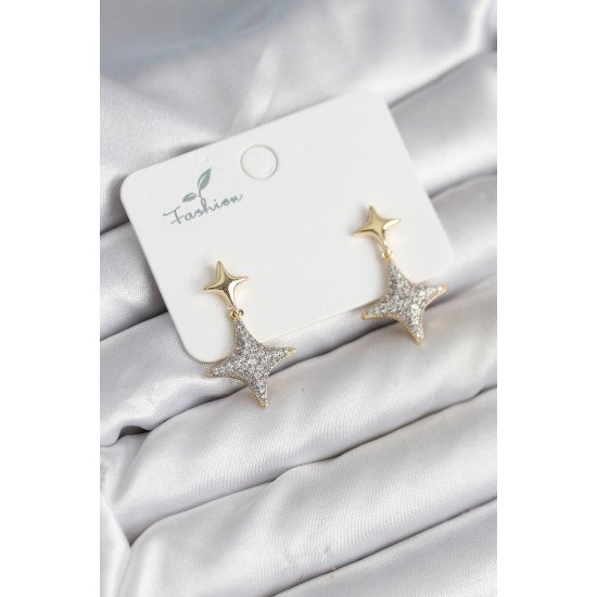 Kutup Yıldızı Pirinç Gold Renk Zirkon Taşlı Kadın Küpe Kutup Yıldızı Pirinç Gold Renk Zirkon Taşlı Kadın Küpe