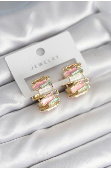 Mineli Karışık Renkli Gold Pirinç Kadın Küpe