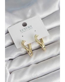 Gold Renk Eğik Halka Model Pirinç Kadın Küpe