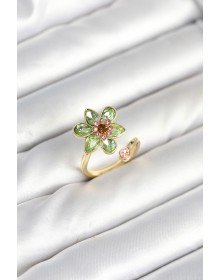 Çiçek Model Yeşil Pirinç Gold Renk Yüzük