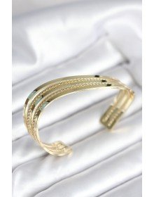 Eğik Şerit Model Gold Renk Pirinç Kadın Bileklik