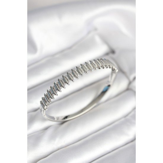 Gümüş Renk Zirkon Taşlı Pirinç Kadın Kelepçe