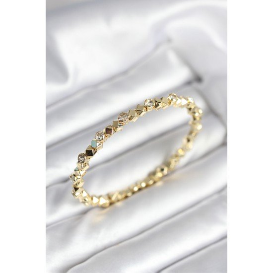 Zirkon Taşlı Küp Şerit Model Pirinç Gold Renk Kadın Bileklik Zirkon Taşlı Küp Şerit Model Pirinç Gold Renk Kadın Bileklik
