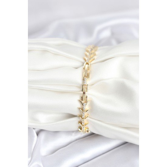 Pirinç Gold Renk Balık Sırtı Model Zirkon Taşlı Kadın Bileklik Pirinç Gold Renk Balık Sırtı Model Zirkon Taşlı Kadın Bileklik