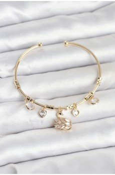 Kuğu Charmlı Gold Renk Kadın Bileklik