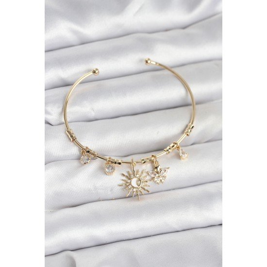 Güneş Charmlı Gold Renk Pirinç Kadın Bileklik