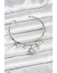 Güneş Charmlı Gümüş Renk Pirinç Kadın Bileklik