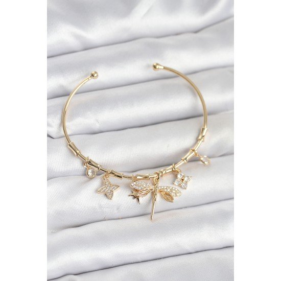 Yusufçuk Charmlı Gold Renk Pirinç Kadın Bileklik