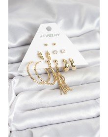 Gold Renk Pirinç Kadın 6 Çift Küpe Seti