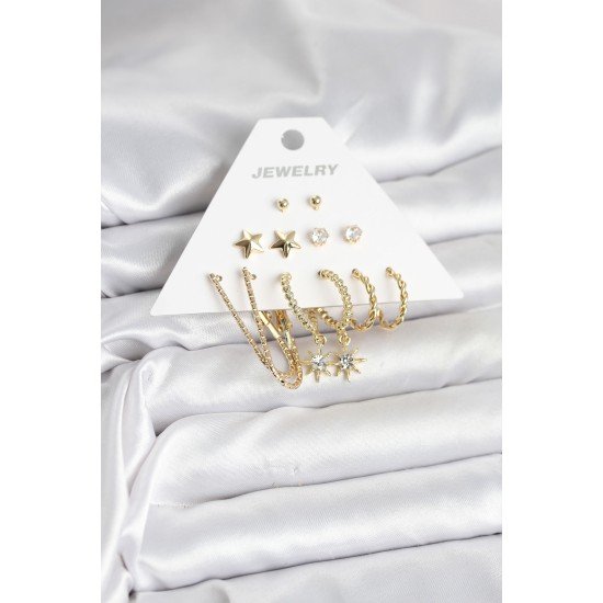 6 Çift Kadın Küpe Seti Gold Renk 6 Çift Kadın Küpe Seti Gold Renk