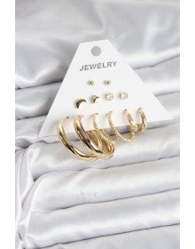 Gold Renk 6 Çiftli Pirinç Kadın Küpe Seti