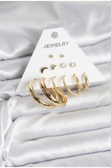 Gold Renk 6 Çiftli Pirinç Kadın Küpe Seti Gold Renk 6 Çiftli Pirinç Kadın Küpe Seti