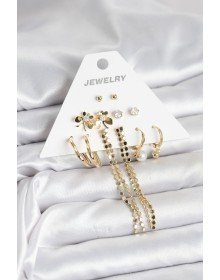 Gold Renk Pirinç 6'lı Kadın Küpe Seti