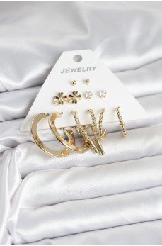 Pirinç Gold Renk 6 Çift Kadın Küpe Seti