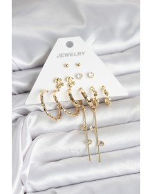 Gold Renk 6 Çift Pirinç Kadın Küpe Seti