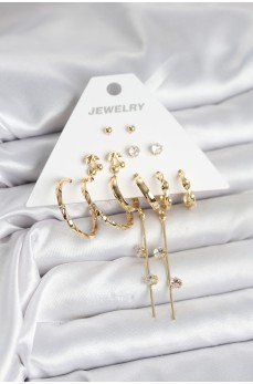 Gold Renk 6 Çift Pirinç Kadın Küpe Seti Gold Renk 6 Çift Pirinç Kadın Küpe Seti