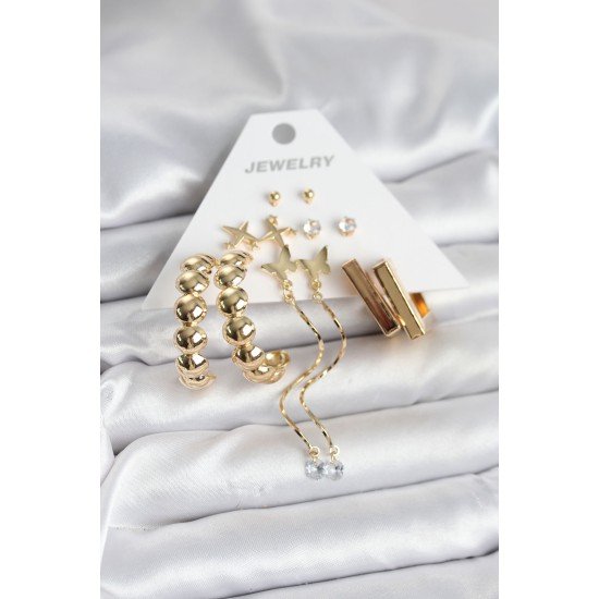 Gold Renk Pirinç 6 Çift Kadın Küpe Seti