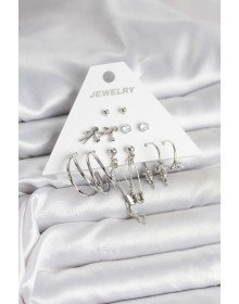 Pirinç Gümüş Renk 6'lı Kadın Küpe Seti